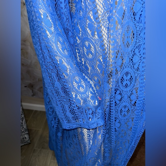 Antthony Crocheted Lace Long-Sleeve Duster in Vibrant Azure Size 3X - Picture 5 of 9